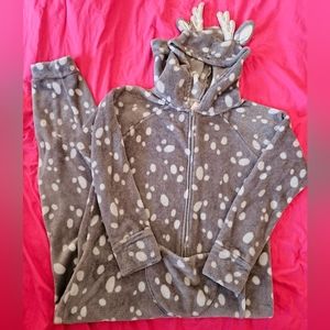 Gray and White deer footless hooded pajama